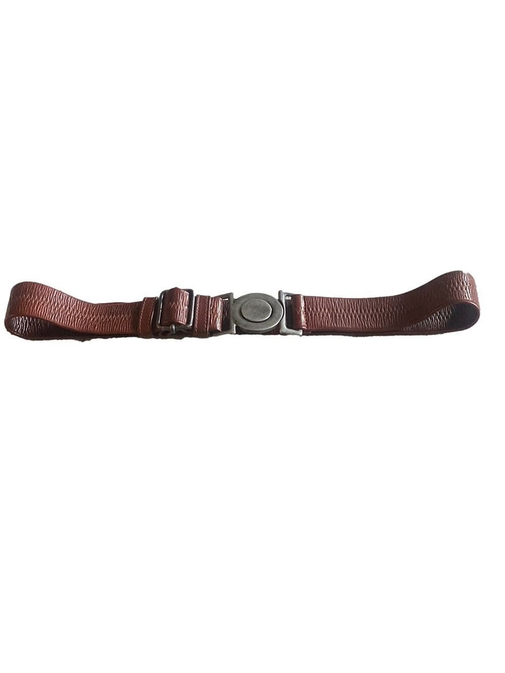 Vintage Jigsaw Brown Leather Belt | Adjustable Stretch with Metal Buckle